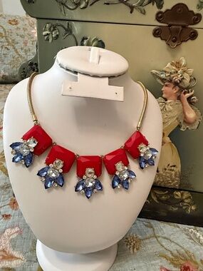 Source Unknown Red and Blue Crystal Statement Necklace